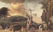 WEENIX, Jan Game Still Life Before a Landscape with Bensberg Palace (mk14) Sweden oil painting artist